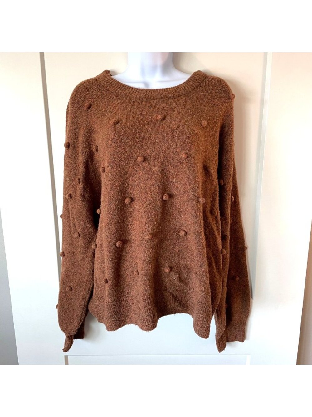 Madewell Brown Pom-Pom Textured Knit Sweater Large Acrylic Merino Wool Blend